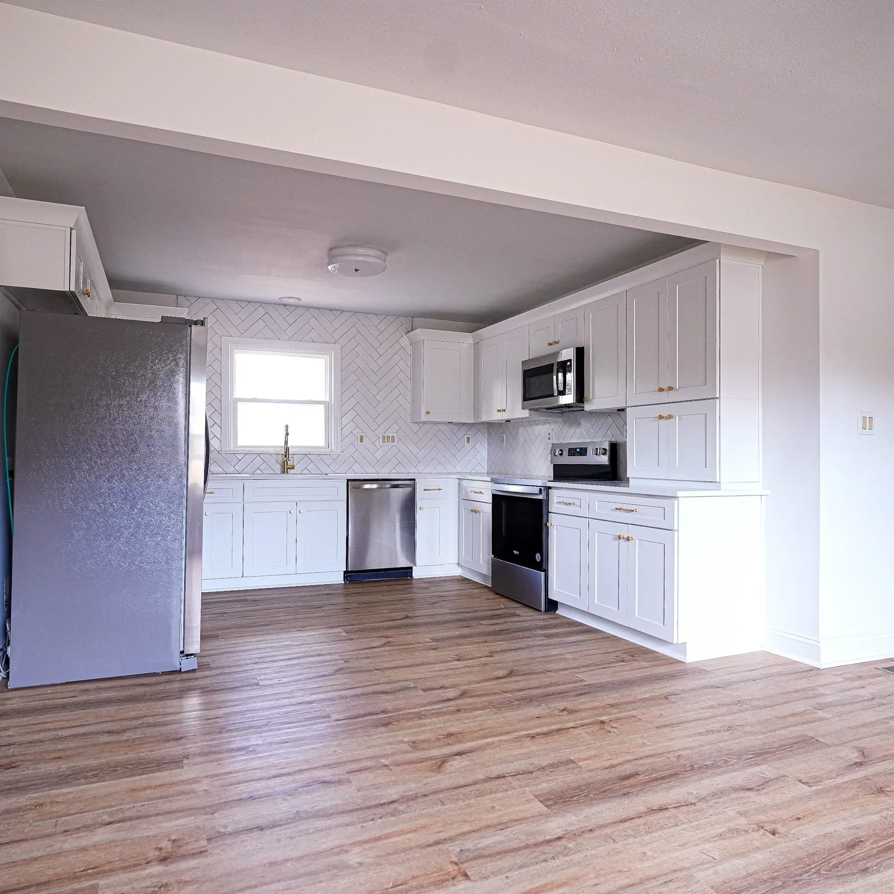 Open living area into the kitchen