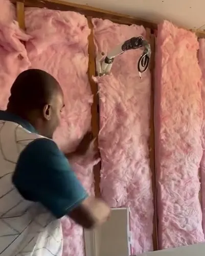 Insulation installed between studs